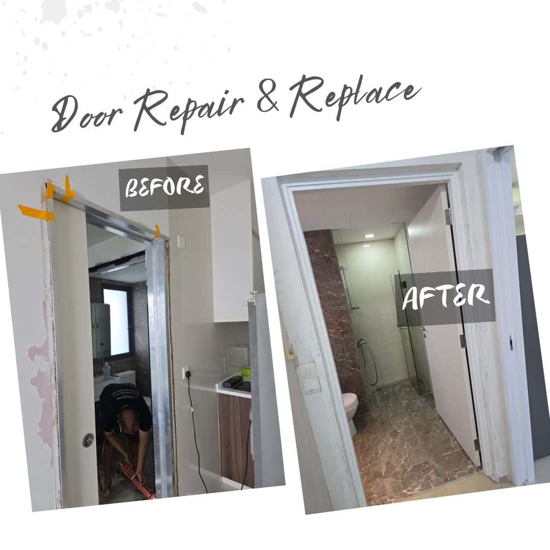Before and after door replacement in Singapore home
